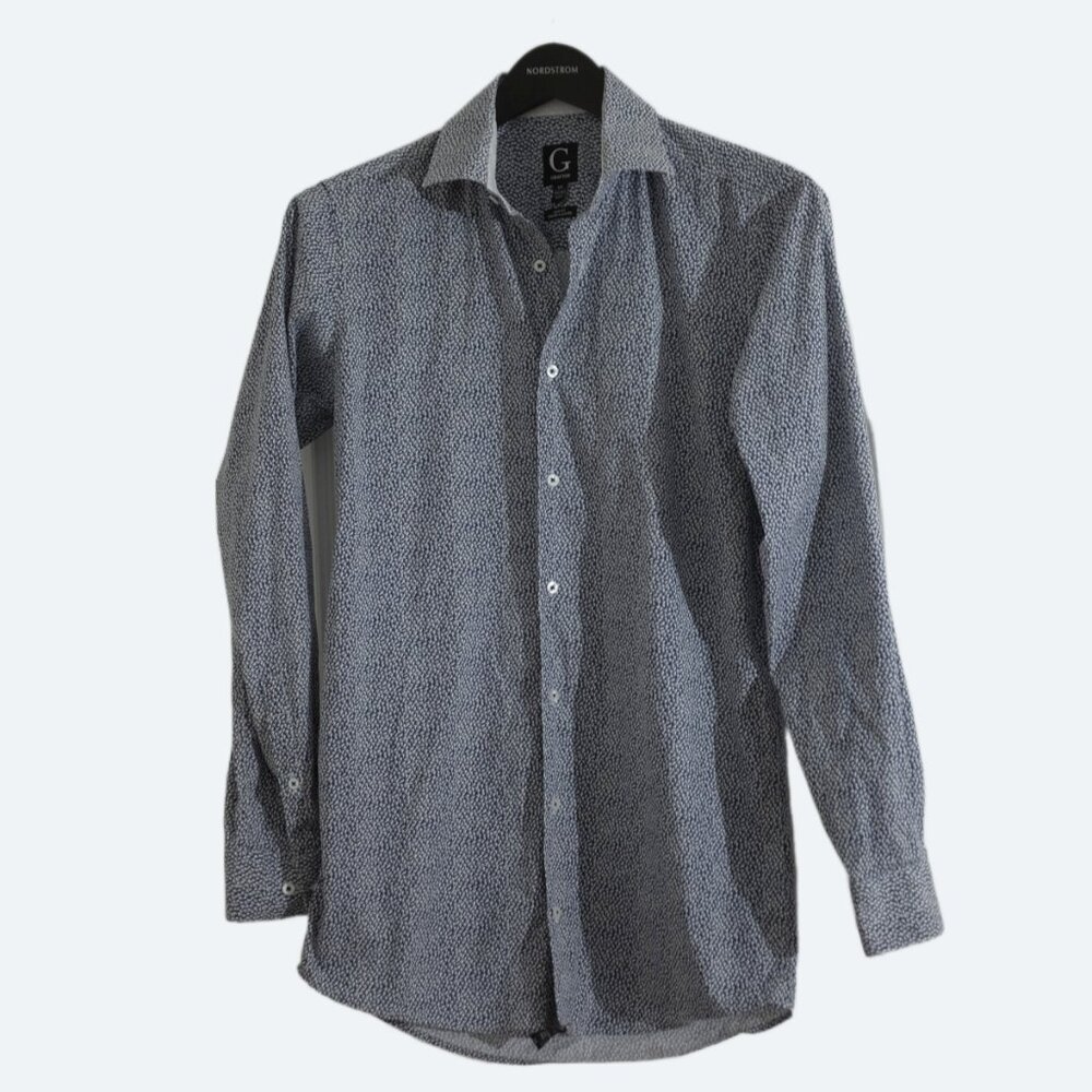 Grafton blue Slim Fit birds Patterned Dress Shirt Size S 14.5" Neck